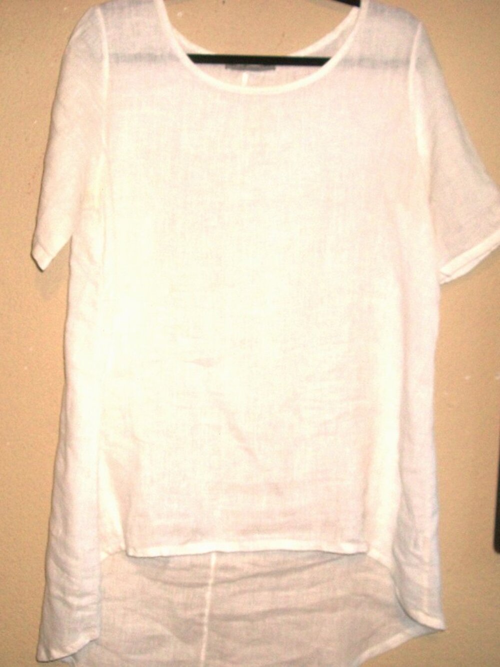 Bryn Walker White Linen Asymmetric Short-Sleeve Lagenlook Tunic Blouse Sz M